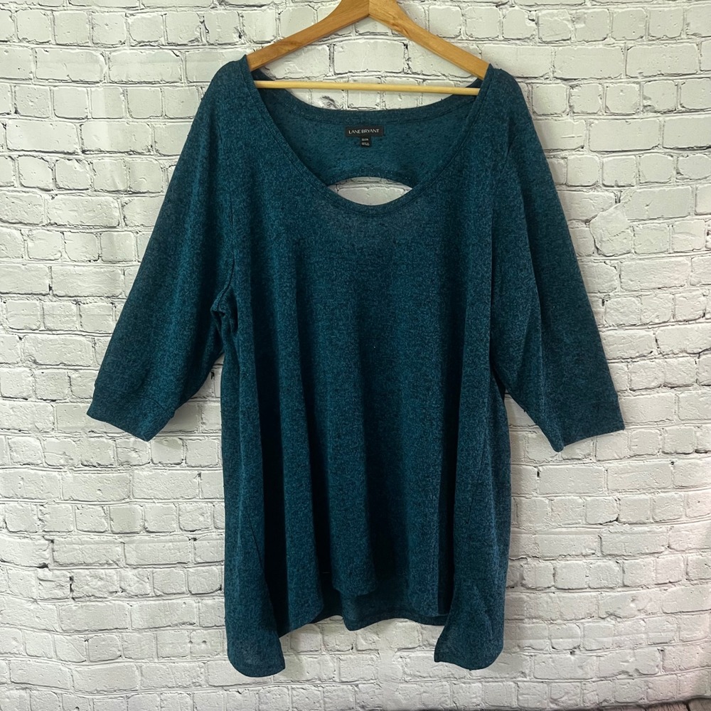 Lane Bryant Women's Size 22/24 Teal Marl Knit Top 3/4 Sleeve Crew Neck Sweater